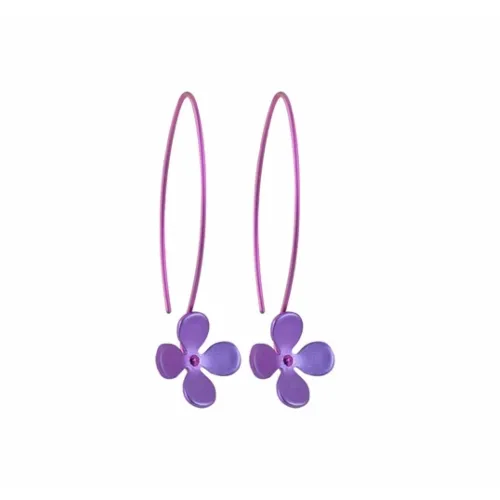 Large Four Petal Purple Flower Hook Drop Earrings